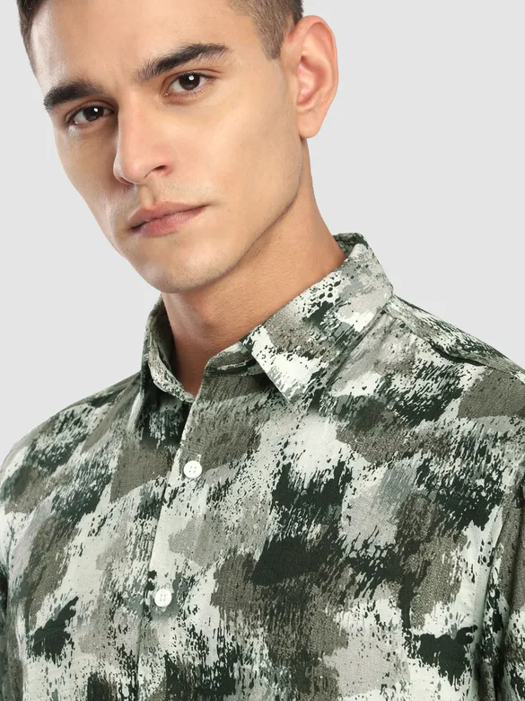 Olive Ethereal Printed Shirt