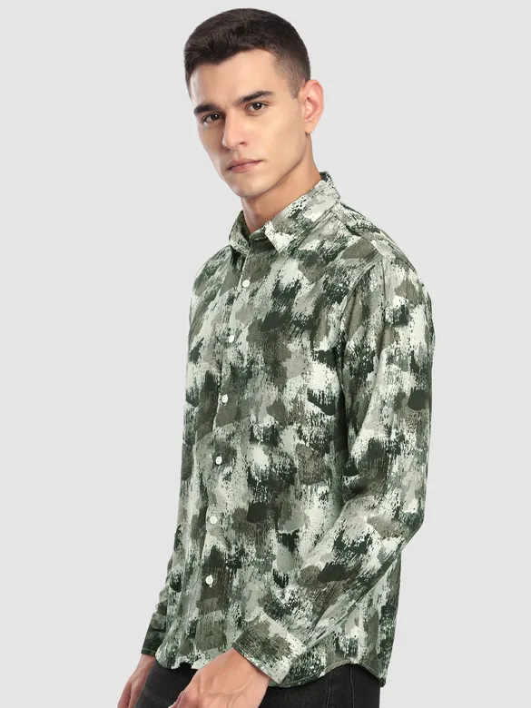 Olive Ethereal Printed Shirt