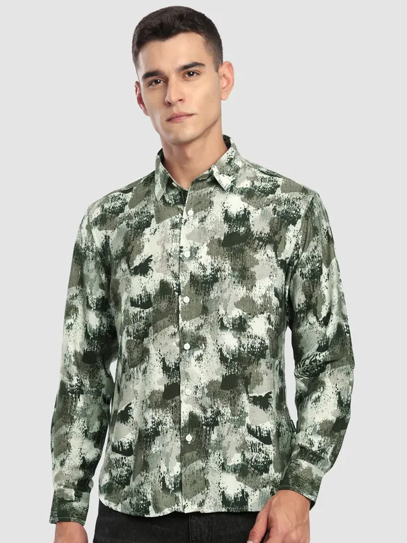 Olive Ethereal Printed Shirt