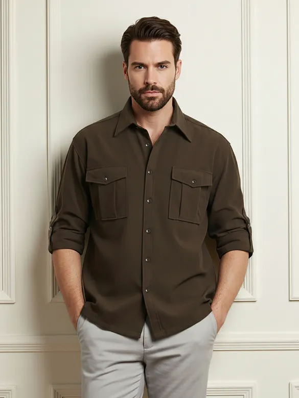 Brown Roll Up Sleeve Shirt
