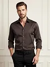 Collage of men's satin shirts in black and green and 10 colors available, 