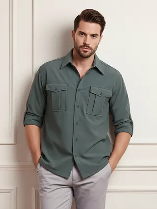Grey  Roll-Up Sleeve Shirt