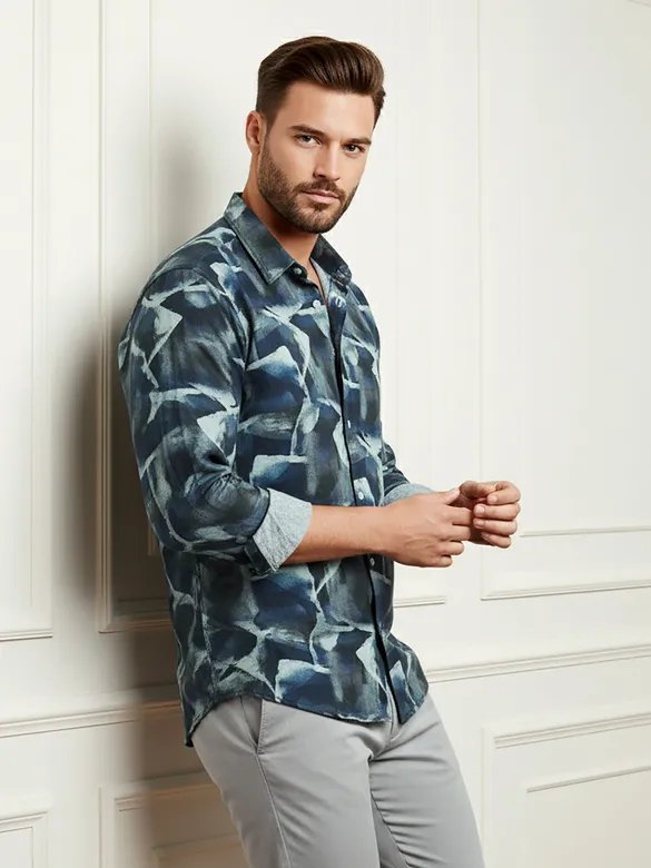 Navy Ethereal Printed Shirt