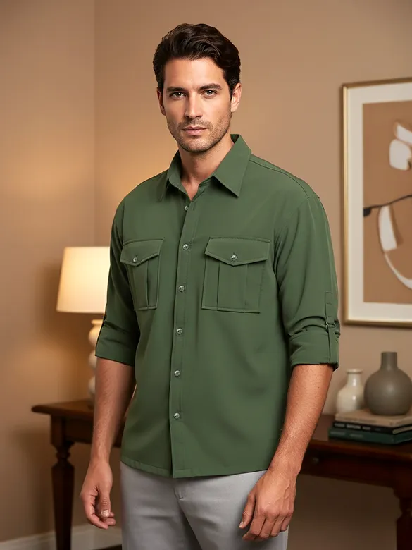 Olive Roll Up Sleeve Shirt