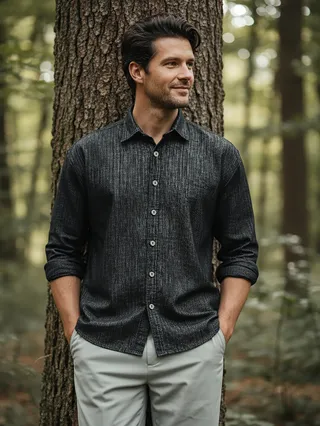 Black Striped Corduroy Shirt