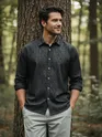 Black Striped Corduroy Shirt