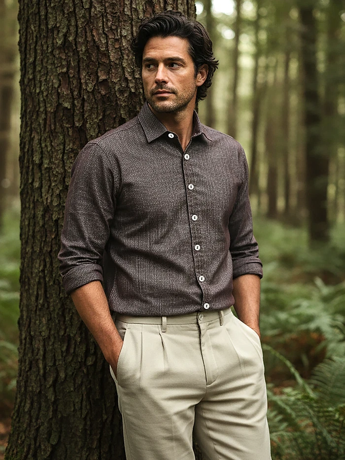 Brown Striped Corduroy Shirt