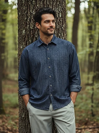 Navy Striped Corduroy Shirt