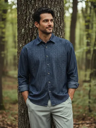 Navy Striped Corduroy Shirt