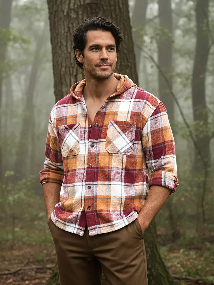 Orange Detachable Hoodie Flannel Shirt