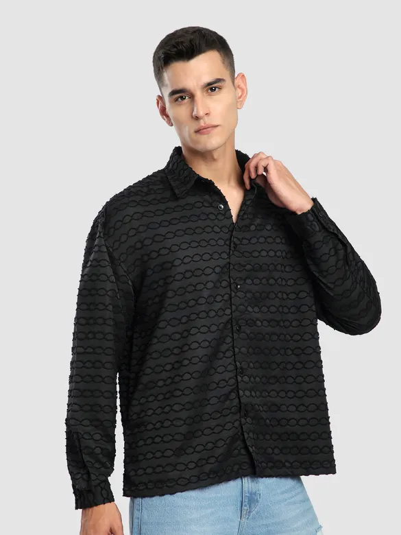 Black Fur Wave Textured Shirt