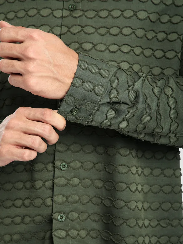 Olive Fur Wave Textured Shirt