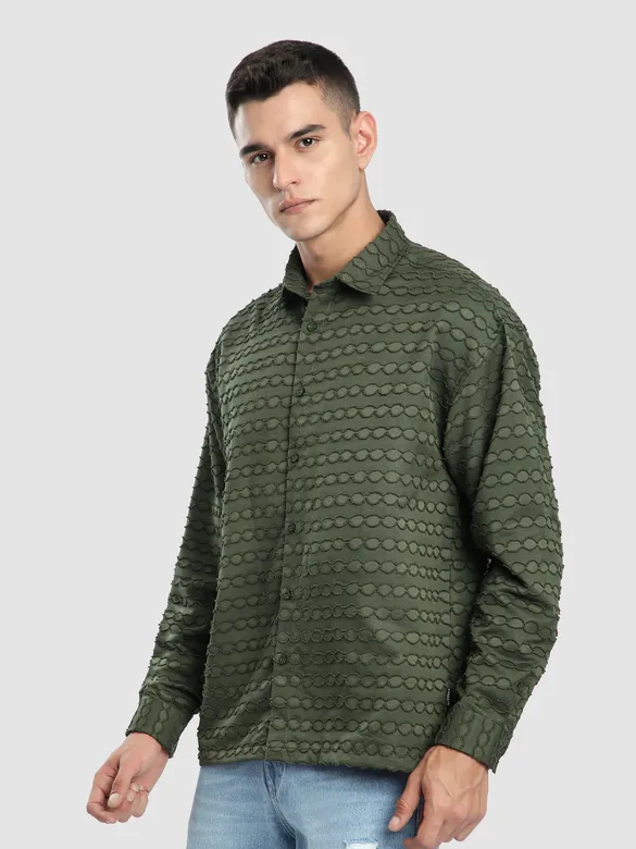Olive Fur Wave Textured Shirt
