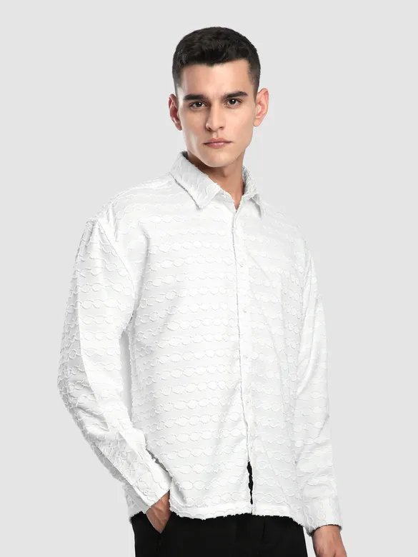 White Fur Wave Textured Shirt