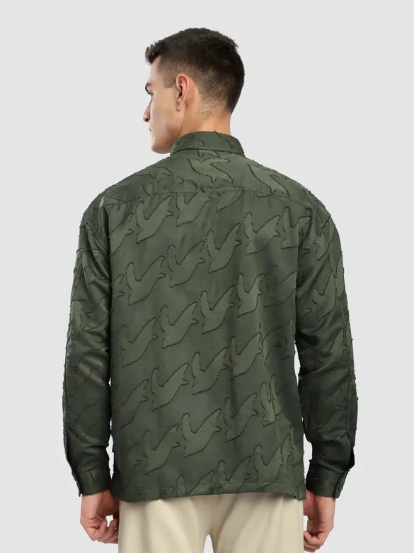Olive Fur Abstract Textured Shirt