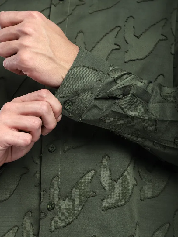 Olive Fur Abstract Textured Shirt