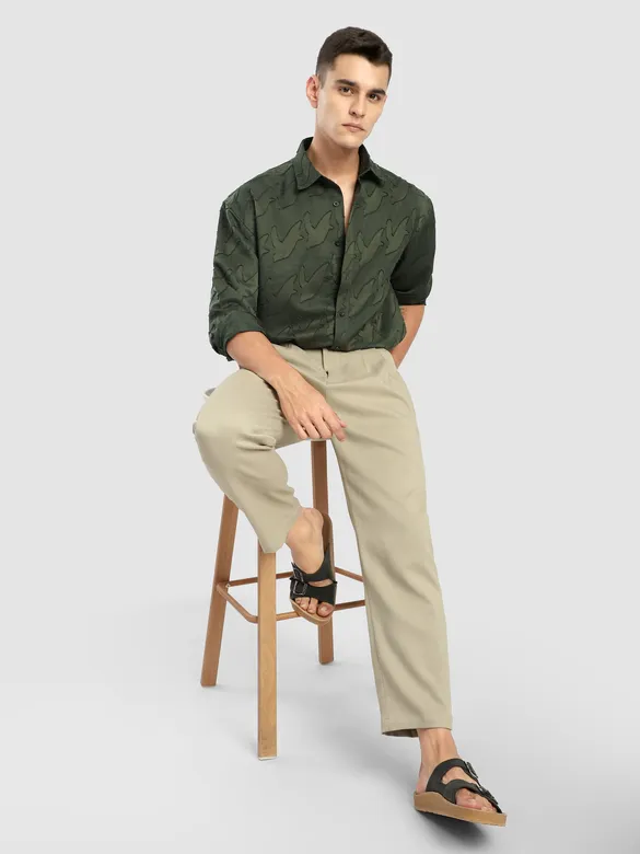 Olive Fur Abstract Textured Shirt