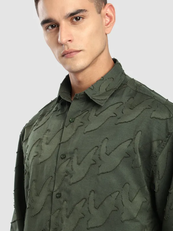 Olive Fur Abstract Textured Shirt