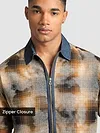 Brown and Blue Denim Collar Zipper Shirt