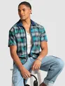 Green and Blue Denim Collar Zipper Shirt
