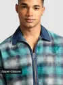 Green and Blue Denim Collar Zipper Shirt