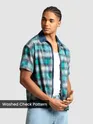 Green and Blue Denim Collar Zipper Shirt