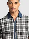 Grey and Blue Denim Collar Zipper Shirt