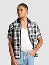 Grey and Blue Denim Collar Zipper Shirt