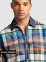 Orange and Blue Denim Collar Zipper Shirt
