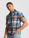 Orange and Blue Denim Collar Zipper Shirt