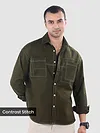 Army Green Dual Pocket Contrast Stitch Shirt