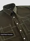 Army Green Dual Pocket Contrast Stitch Shirt