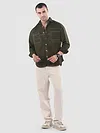 Army Green Dual Pocket Contrast Stitch Shirt