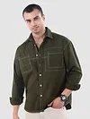 Army Green Dual Pocket Contrast Stitch Shirt