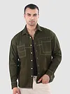 Army Green Dual Pocket Contrast Stitch Shirt