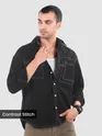 Black Dual Pocket Contrast Stitch Shirt