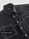Black Dual Pocket Contrast Stitch Shirt