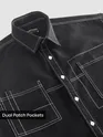 Black Dual Pocket Contrast Stitch Shirt