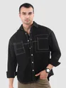 Black Dual Pocket Contrast Stitch Shirt
