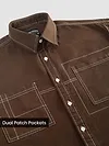 Brown Dual Pocket Contrast Stitch Shirt