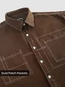 Brown Dual Pocket Contrast Stitch Shirt