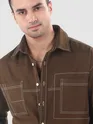 Brown Dual Pocket Contrast Stitch Shirt
