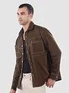 Brown Dual Pocket Contrast Stitch Shirt