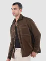 Brown Dual Pocket Contrast Stitch Shirt