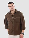 Brown Dual Pocket Contrast Stitch Shirt