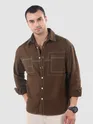 Brown Dual Pocket Contrast Stitch Shirt