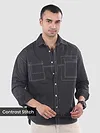 Dark Grey Dual Pocket Contrast Stitch Shirt