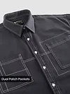 Dark Grey Dual Pocket Contrast Stitch Shirt