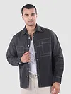 Dark Grey Dual Pocket Contrast Stitch Shirt
