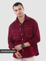 Maroon Dual Pocket Contrast Stitch Shirt